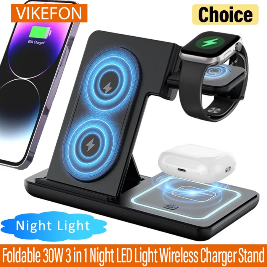 3 in 1 Foldable Night LED Ligh - Wireless Charger 3 In 1 评论和价格